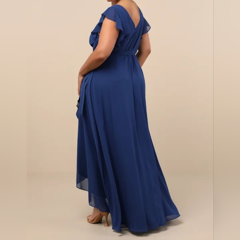 Lulus Ravishing Charm Dark Blue Ruffled Wrap High-Low Maxi Dress - Picture 3 of 14
